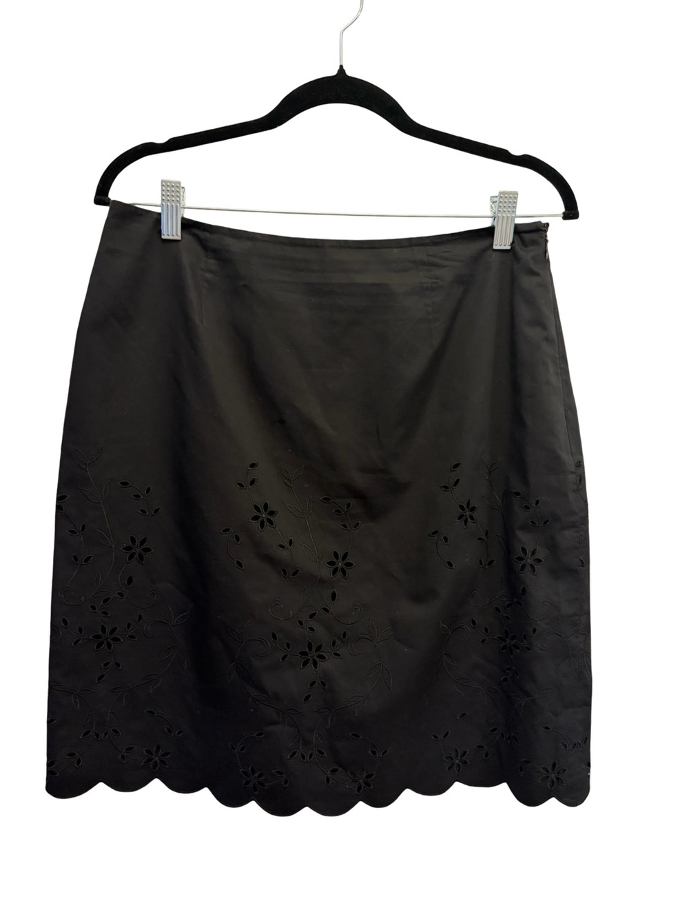 Etcetera Black Eyelet Embroidered Scalloped Hem Cotton A-Line Skirt Size 10